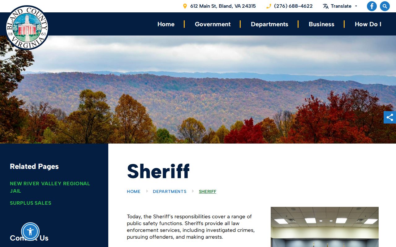 Bland County Sheriff's Office contact source for arrest reports