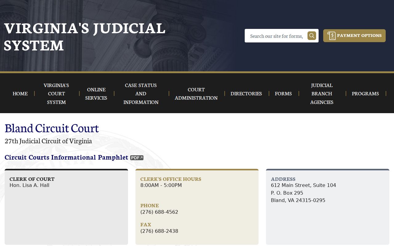 Bland County criminal court case directory for the 27th Judicial Circuit