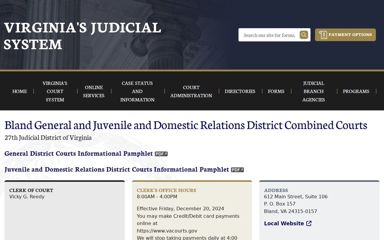 Bland County criminal court case contacts for General District and JDR courts
