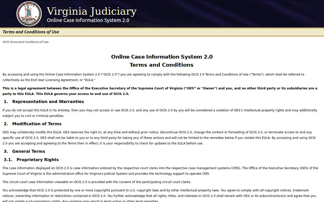 Bland County criminal court case lookup in Virginia OCIS 2.0