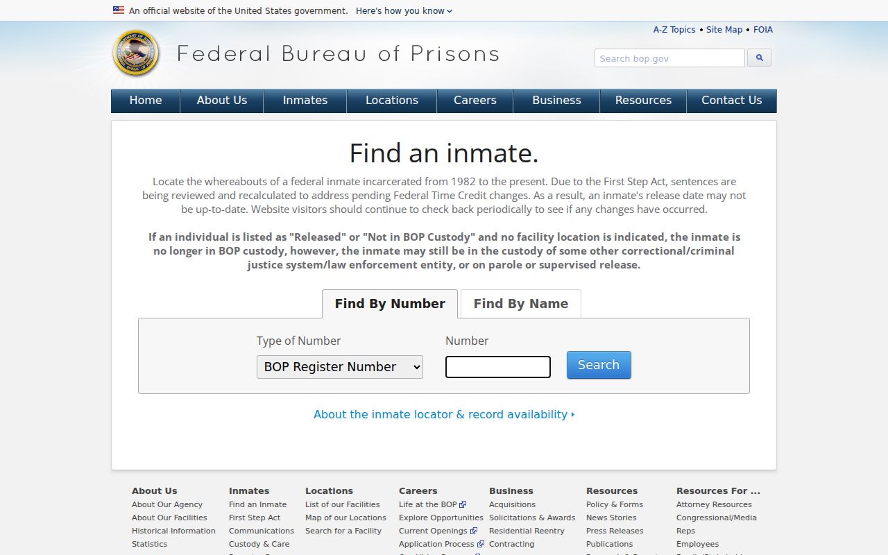 Bland County federal criminal custody lookup through BOP